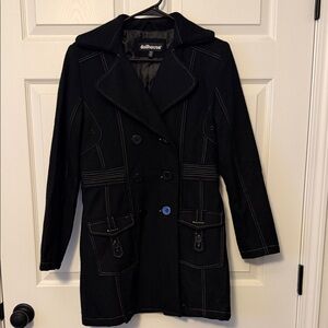 Dollhouse Black Double-Breasted Pea Coat with Contrast Stitching